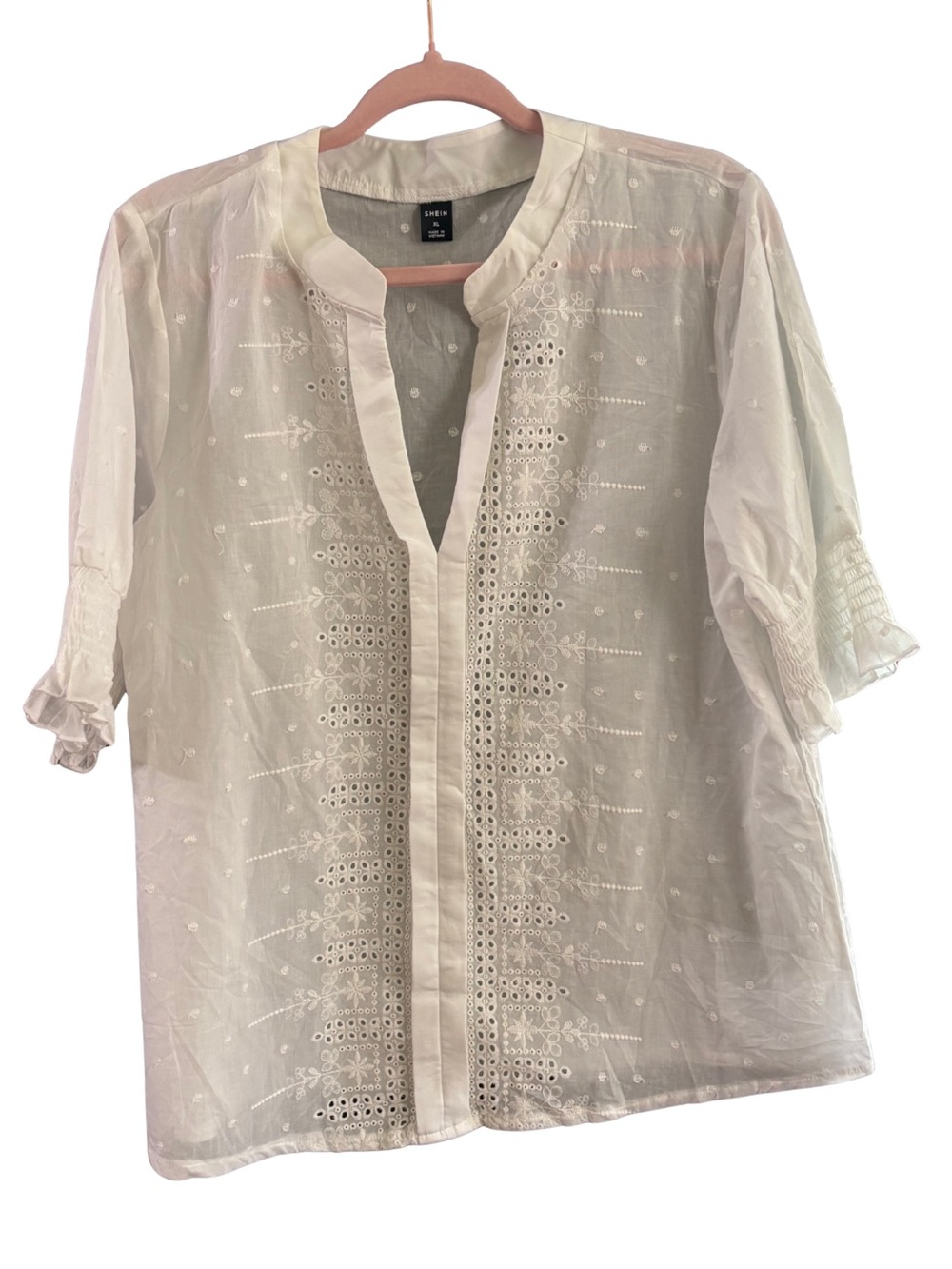 SHEIN White Eyelet Split-Front Embroidered Blouse-Camisole needed under blouse